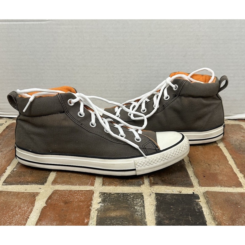 Converse All Star Mid Top Sneakers Gray Orange Lace Up Streetwear Shoes Men 9.5